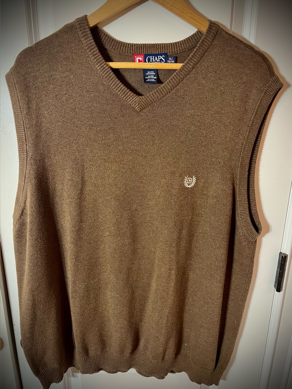 Chaps Men's V-Neck Sweater Vest in Brown